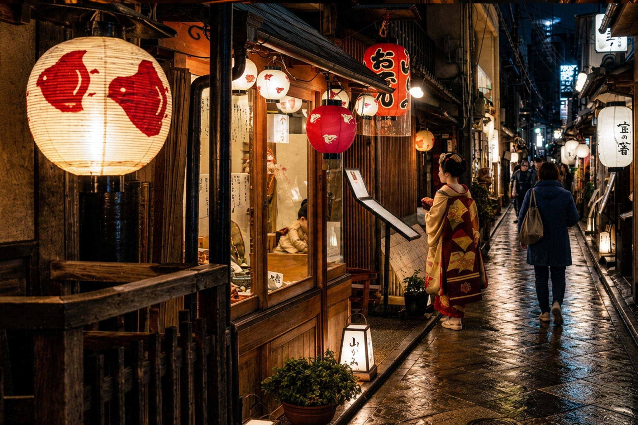 Lanterns along a Japanese street